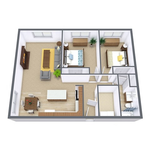 Floor plan for 2 beds, 1 bath, 1100 sqft